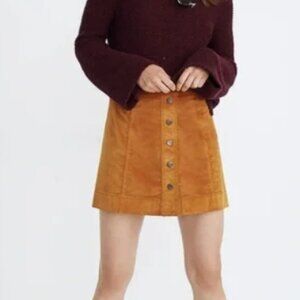 Madewell Velveteen A Line Mini Button Front Skirt Golden Brown Retro 70's style